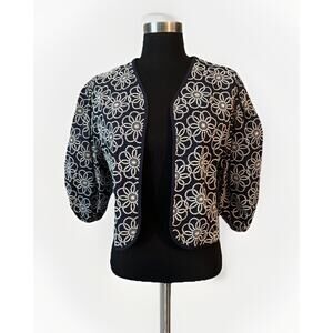 Anthropologie Maeve Navy Floral Embroidered Shrug Bolero Sweater Jacket One Size